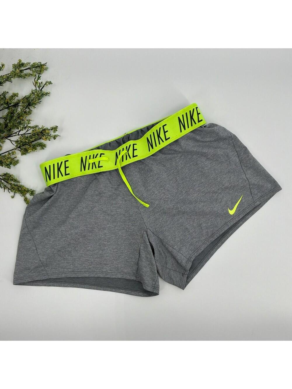 Nike Dri-fit Gray Fold-over Neon Athletic Shorts Women's Size M